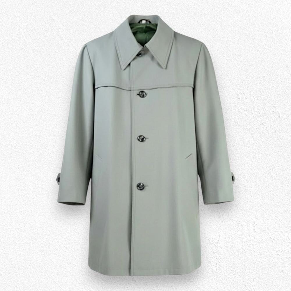 Vintage 60s Olive Green Gray Car Coat Single Breasted Mid Century Coat Size 44R